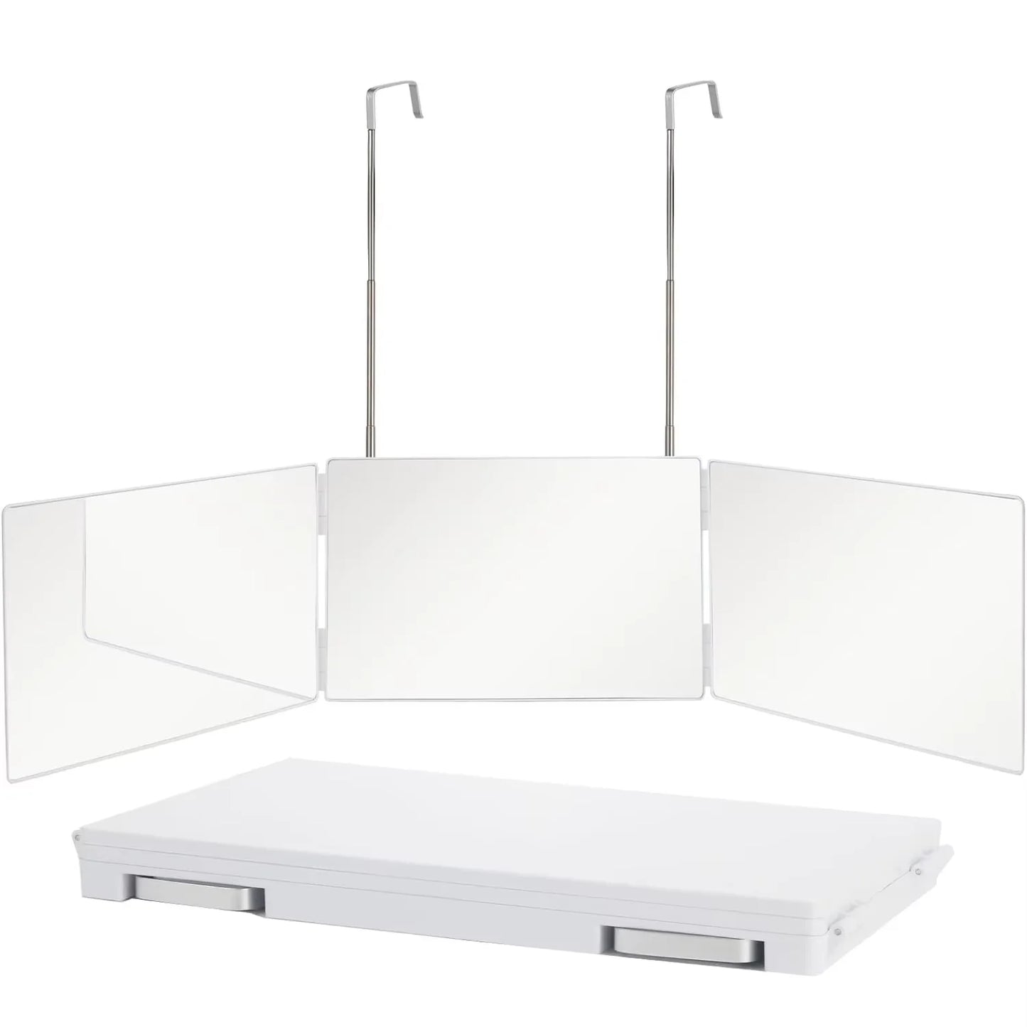 Black Portable 360 Trifold Mirror with Height Adjustable Telescoping Hooks Ideal for Self Hair Cutting Makeup Essential Fordable