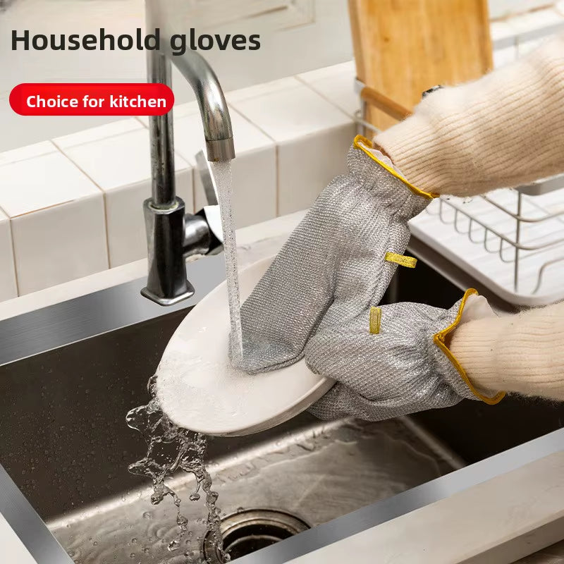 Wire Dishwashing Gloves Kitchen Multifunctional Waterproof and Wear-Resistant Cleaning Silver Wire Dishwashing Gloves